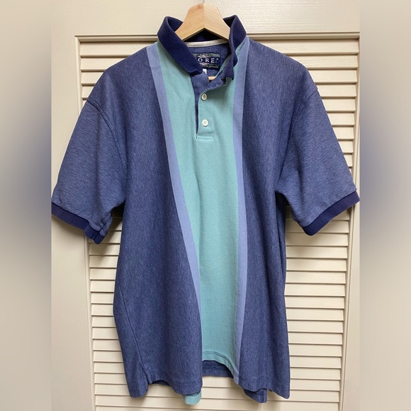 Vintage Fore Golfwear Classic Polo Mens Large Blue Striped Outdoor Golf USA - Picture 1 of 12